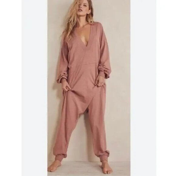 Free People Pants - Free People LG Intimately Just Because V-Neck One Piece Jumpsuit Rosewood Pink